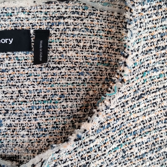 Theory size 4 tweed blazer in tan with flecks of blue and orange - Picture 4 of 6